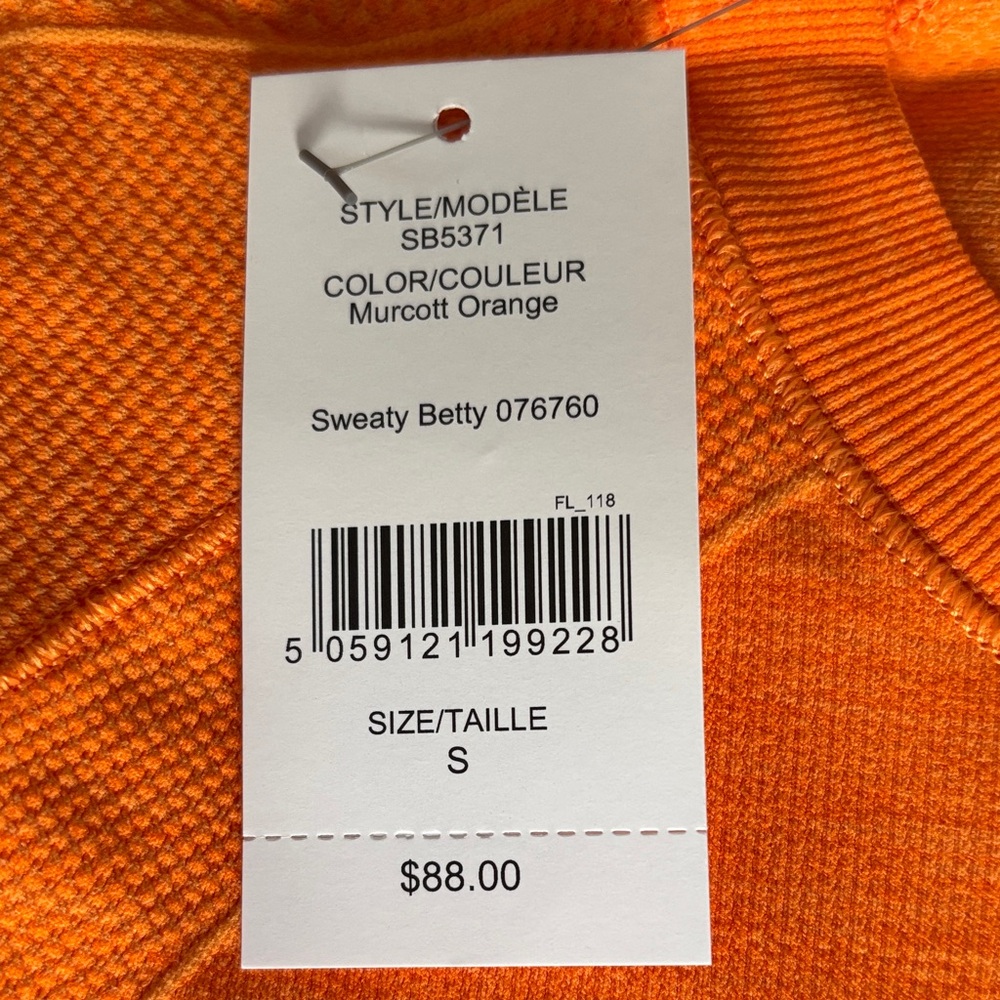 NWT $88 British Sweaty Betty Long Sleeve Workout Top Murcotte Orange Small - Picture 5 of 10